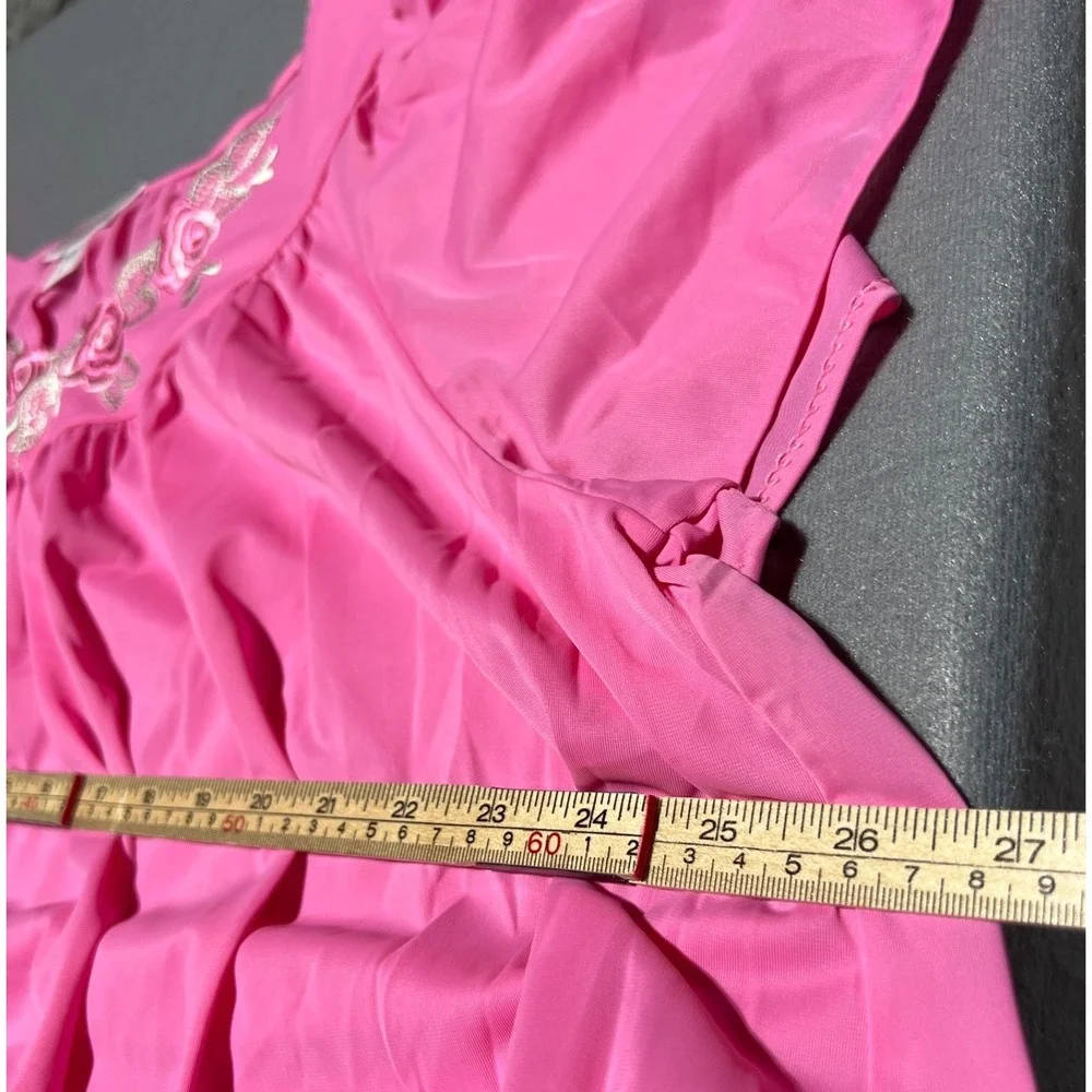 Shadowline Pink Floral Embroidered Flutter Sleeve Nightgown 2X Sleep Dress